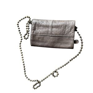 Free People Duet Leather Crossbody Purse Gray Brown